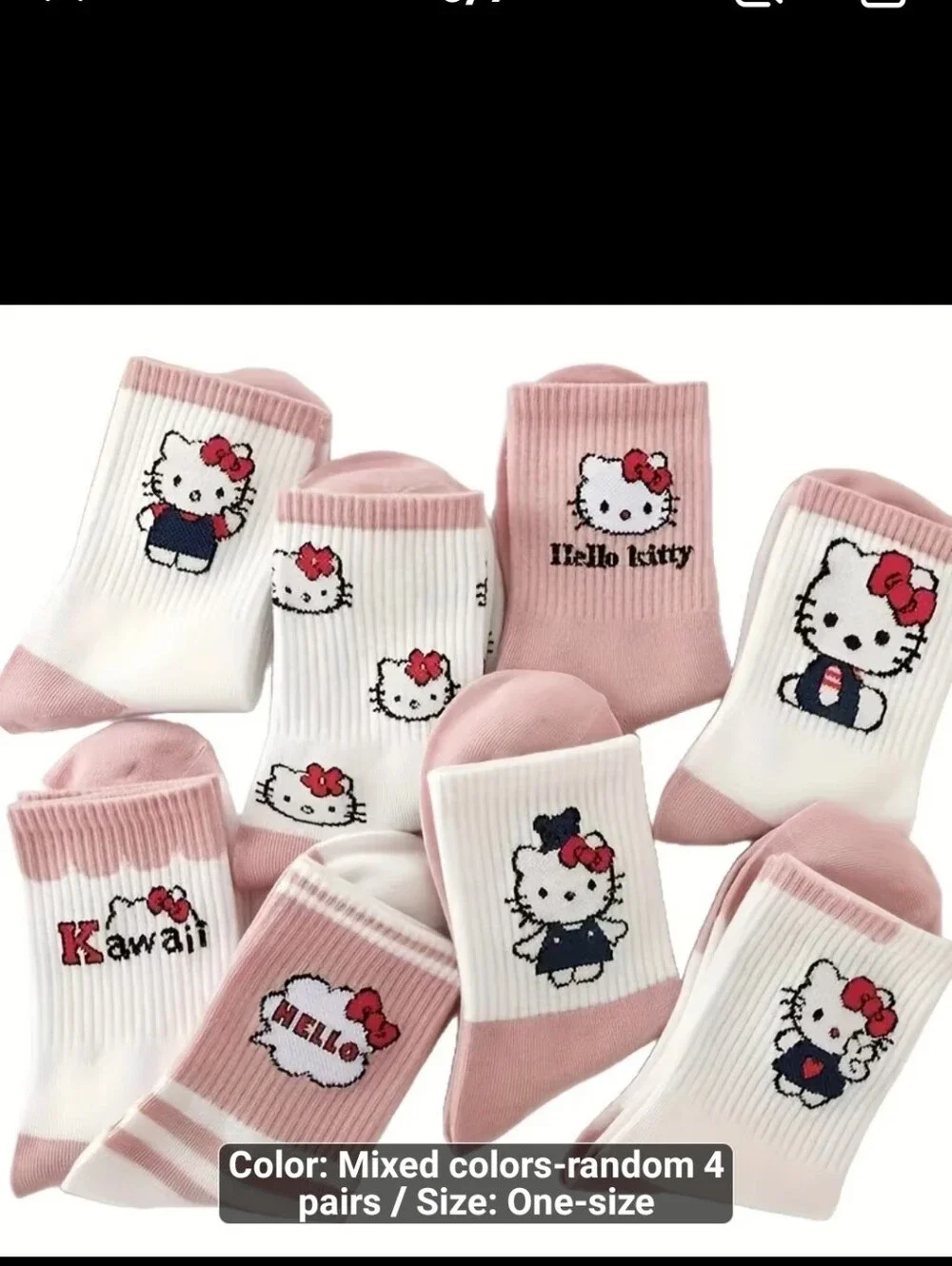 4 pk Random colors Hello Kitty Socks #1444,1445-692